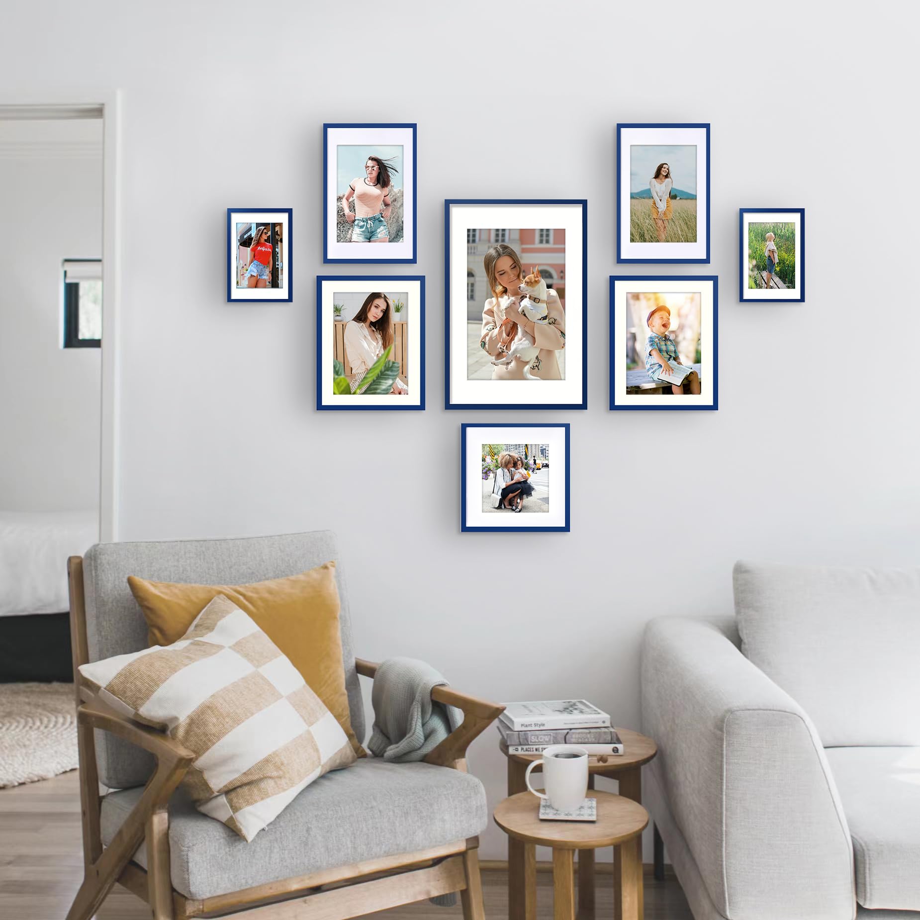 wyooxoo 8x10 Picture Frame Set of 2 Dark blue Made of Solid Wood Photo Frames Display Pictures 5x7 with Mat or 8x10 Without Mat